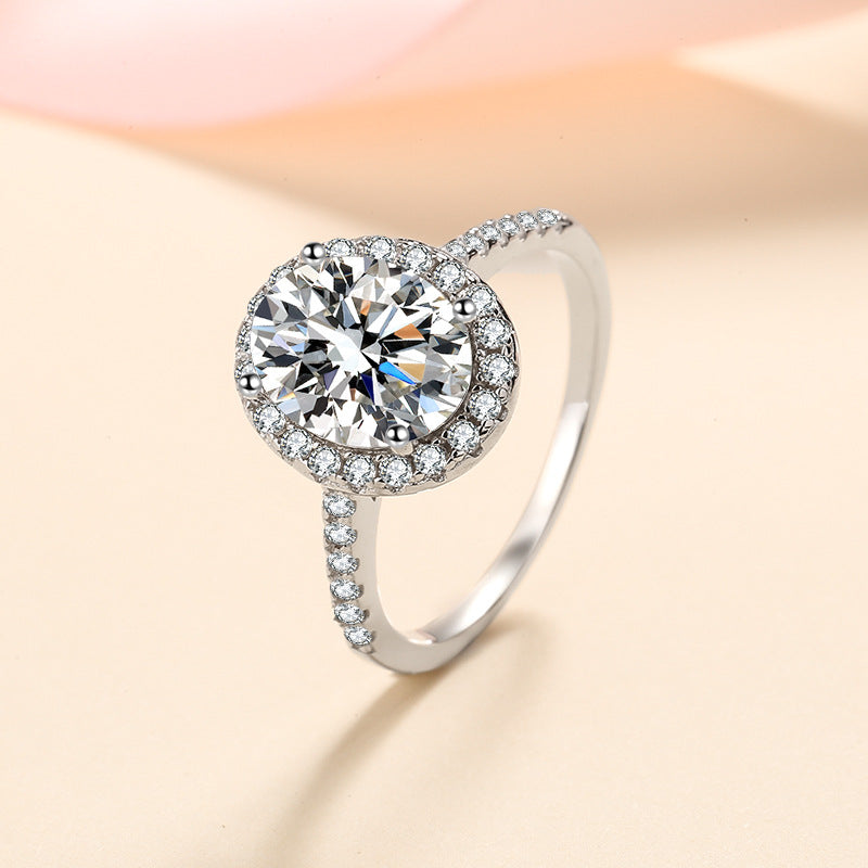2ct Oval Moissanite Engagement Ring - S925 Sterling Silver Solitaire Wedding Band