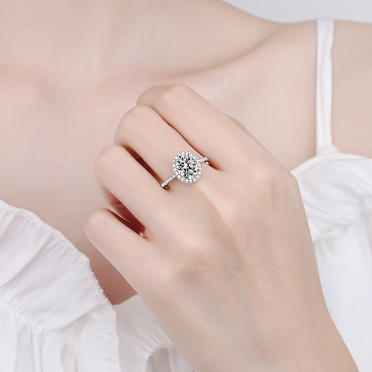 2ct Oval Moissanite Engagement Ring - S925 Sterling Silver Solitaire Wedding Band